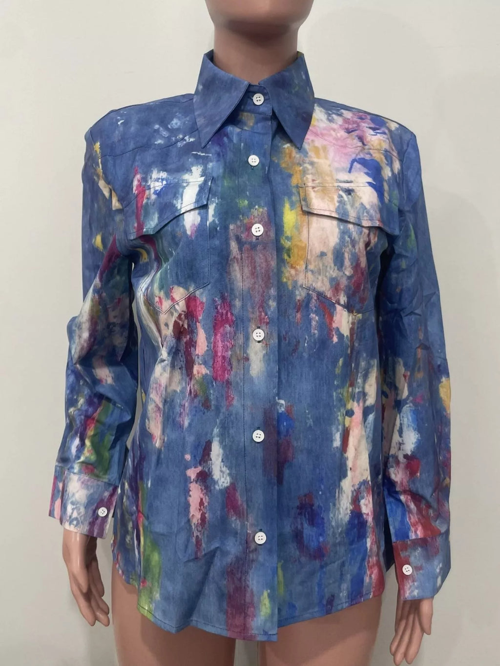 Artistic Painted Long Sleeve Denim Shirt