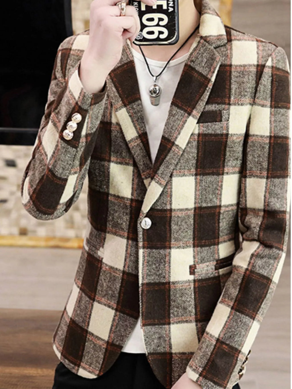 Men's Plus Size Plaid Slim Fit Blazer