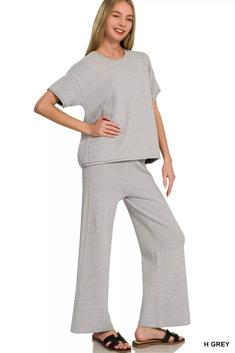 Zenana Viscose Round Neck Top & Pants Set