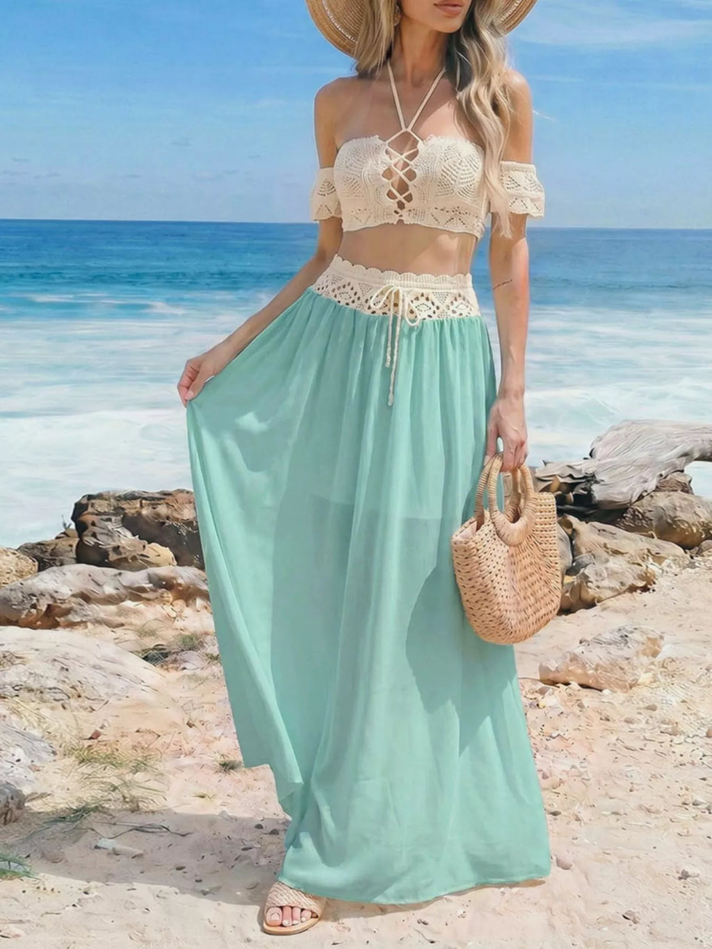 Crochet Top and Maxi Skirt Set