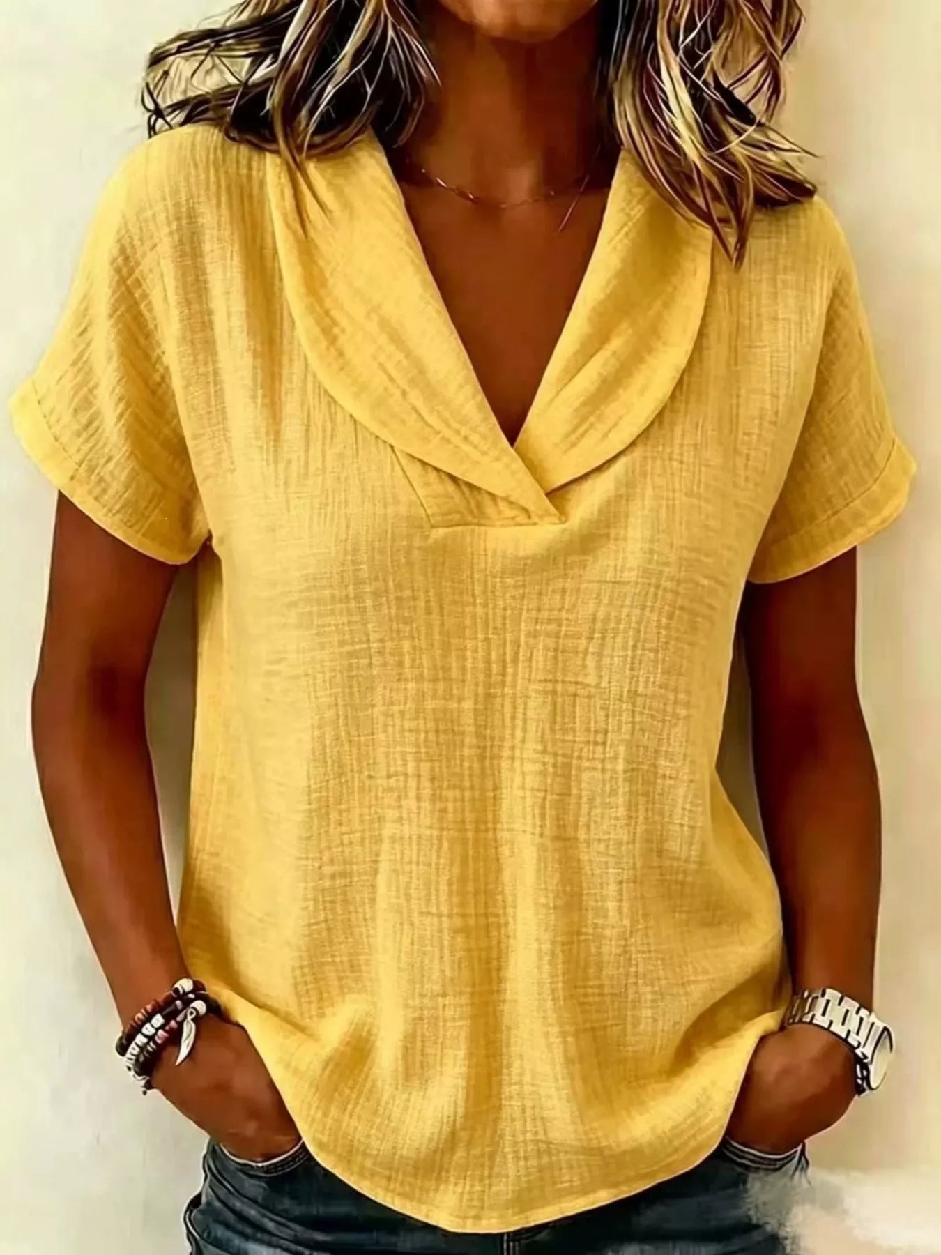 Full Size Casual Short Sleeve Textured Blouse Plus Size