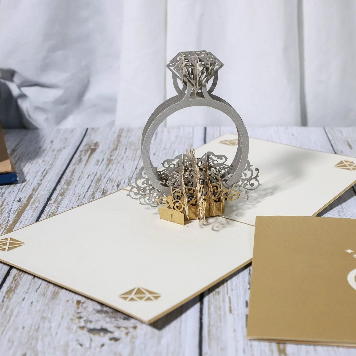 3D Laser-Cut Engagement Card: Red Heart & Romantic Silhouette