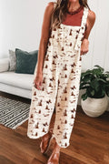 Western Printed Button Adjustable Straps Loose Jumpsuit