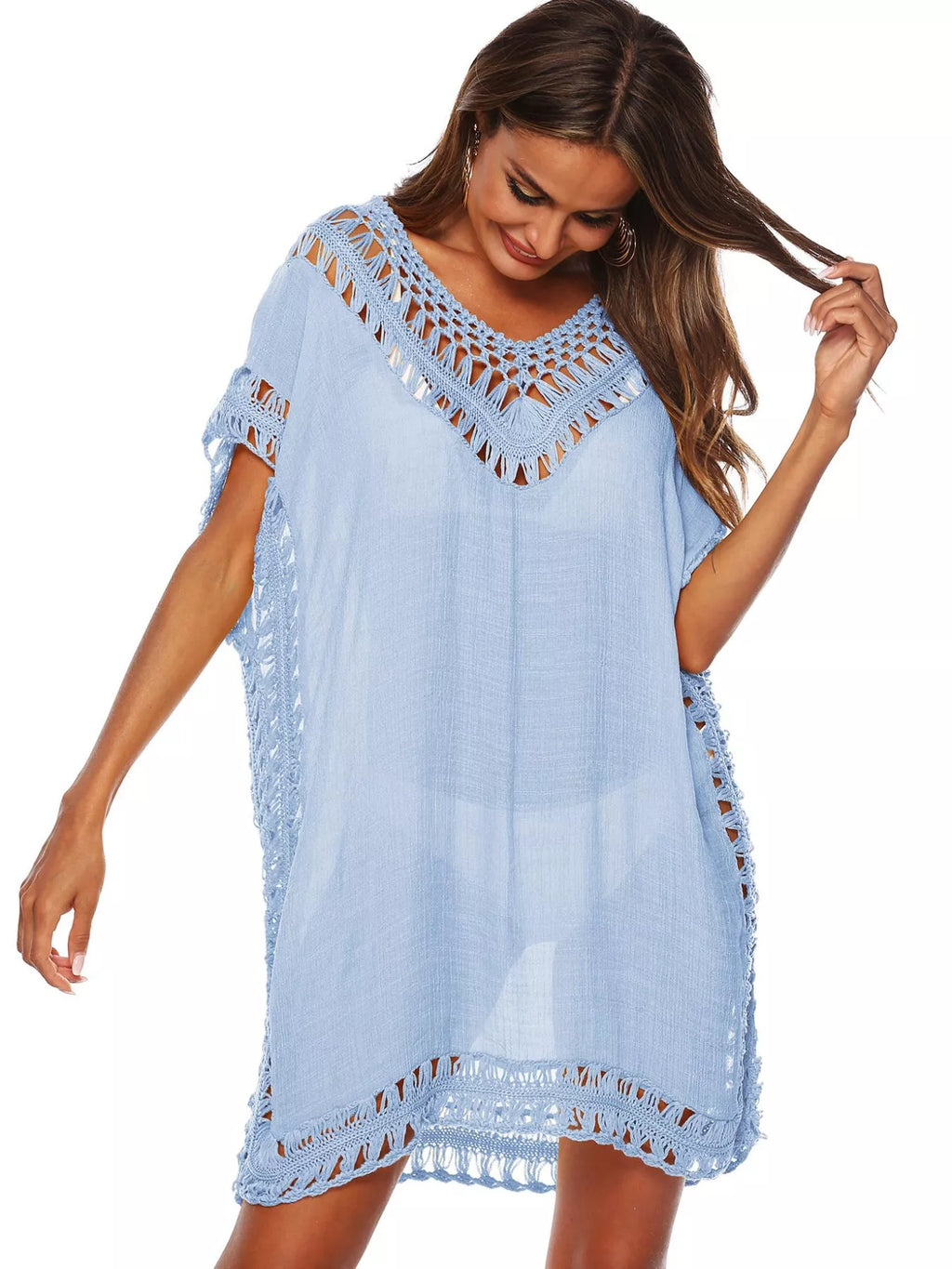 Crochet Trim V-Neck Cover-Up Dress