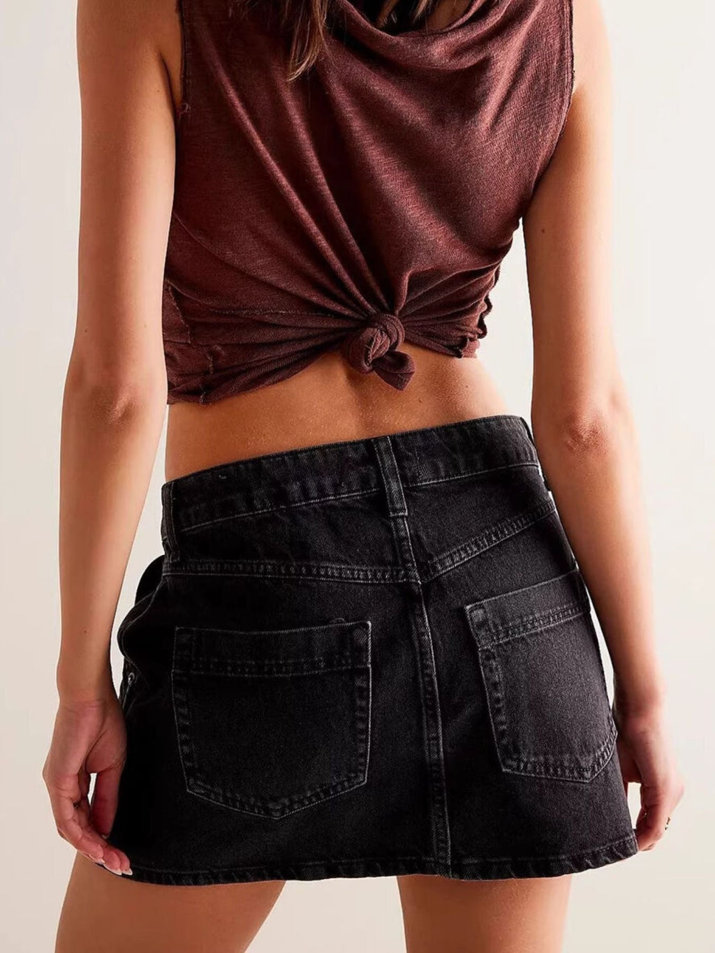 Asymmetrical Button-Front Denim Skirt