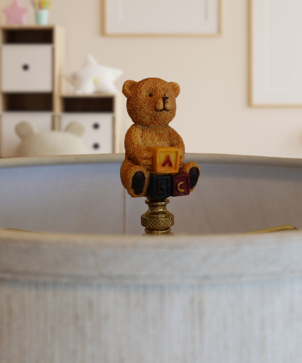 Teddy Bear Decorative Lamp Finial Antique Brass Base, 2.75"h – LampsUSA, view 2