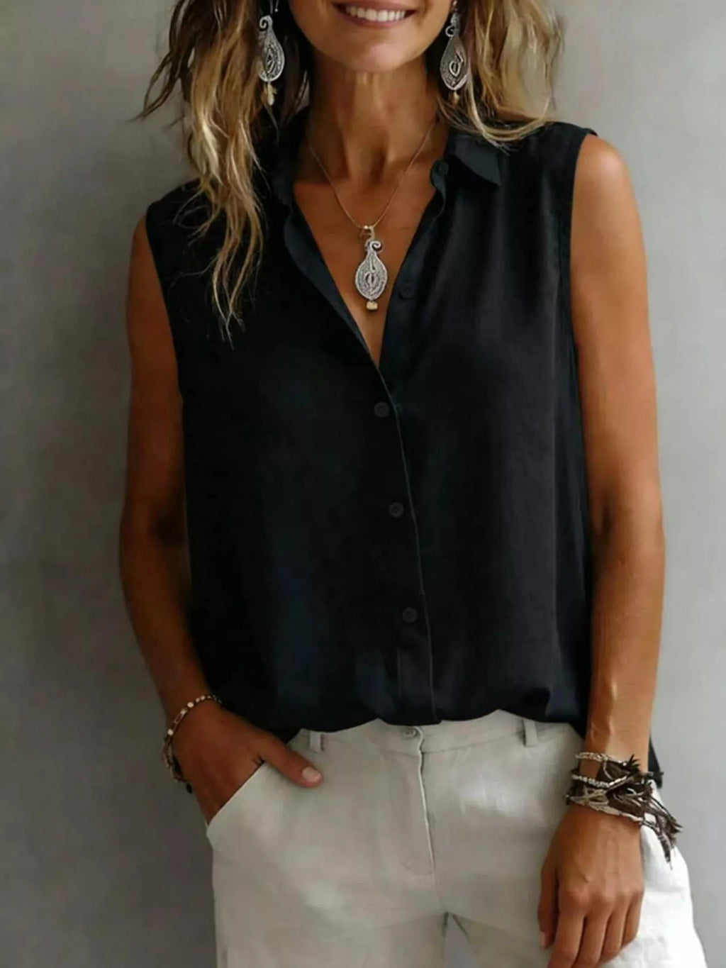 Sleeveless Button-Down Shirt