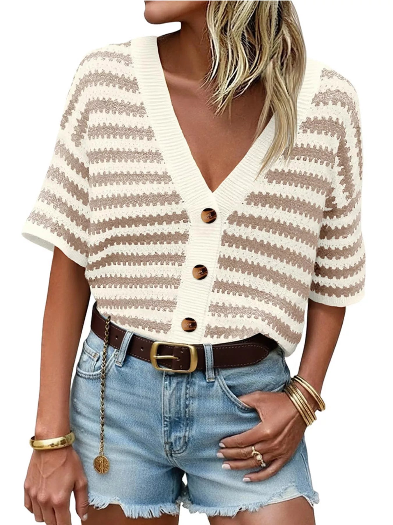 Striped Button Up Cardigan