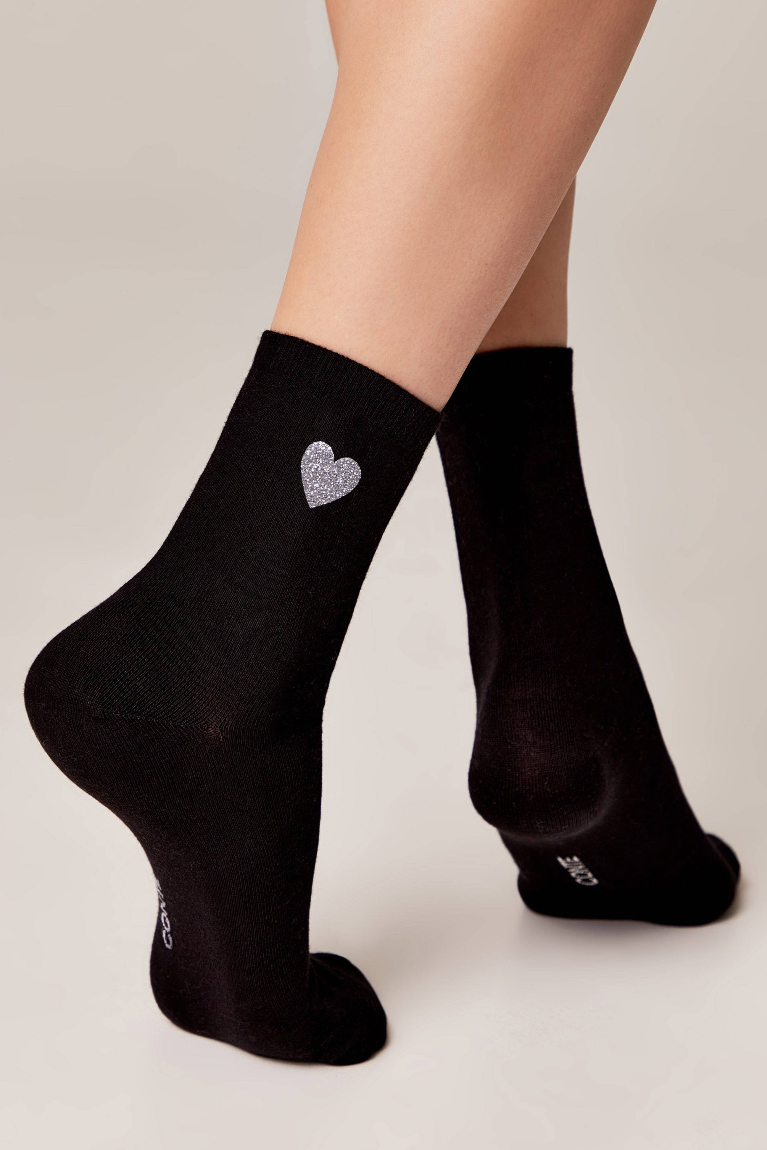 TheRanok.com Cotton Socks Conte Classic 427 - Shimmering Heart Pattern — fabric or material detail
