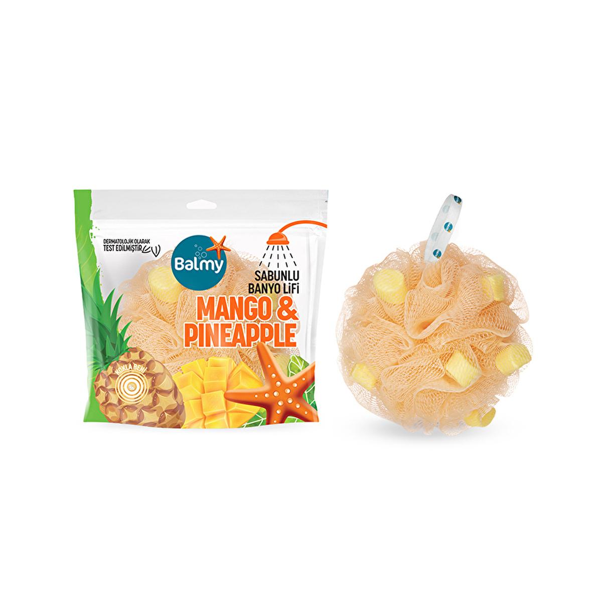 Balmy Soap-Infused Bath Pouf with Mango & Pineapple Fragrance - Dermatologically Tested & Health Ministry-Approved