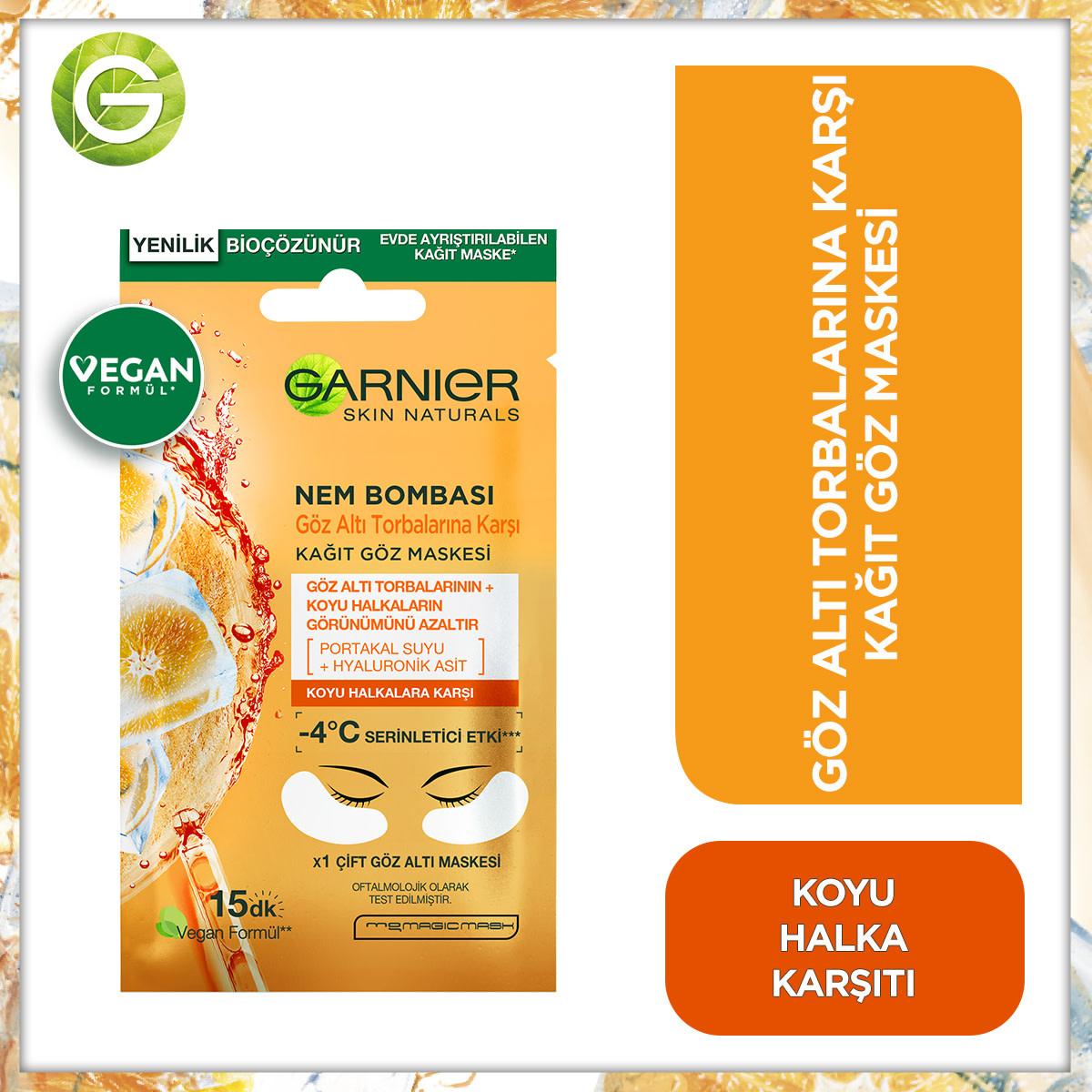 Garnier SkinActive Eye Mask: Reduce Under Eye Bags & Dark Circles with Hydrating Hyaluronic Acid & Brightening Orange Juice - Refresh & Revitalize