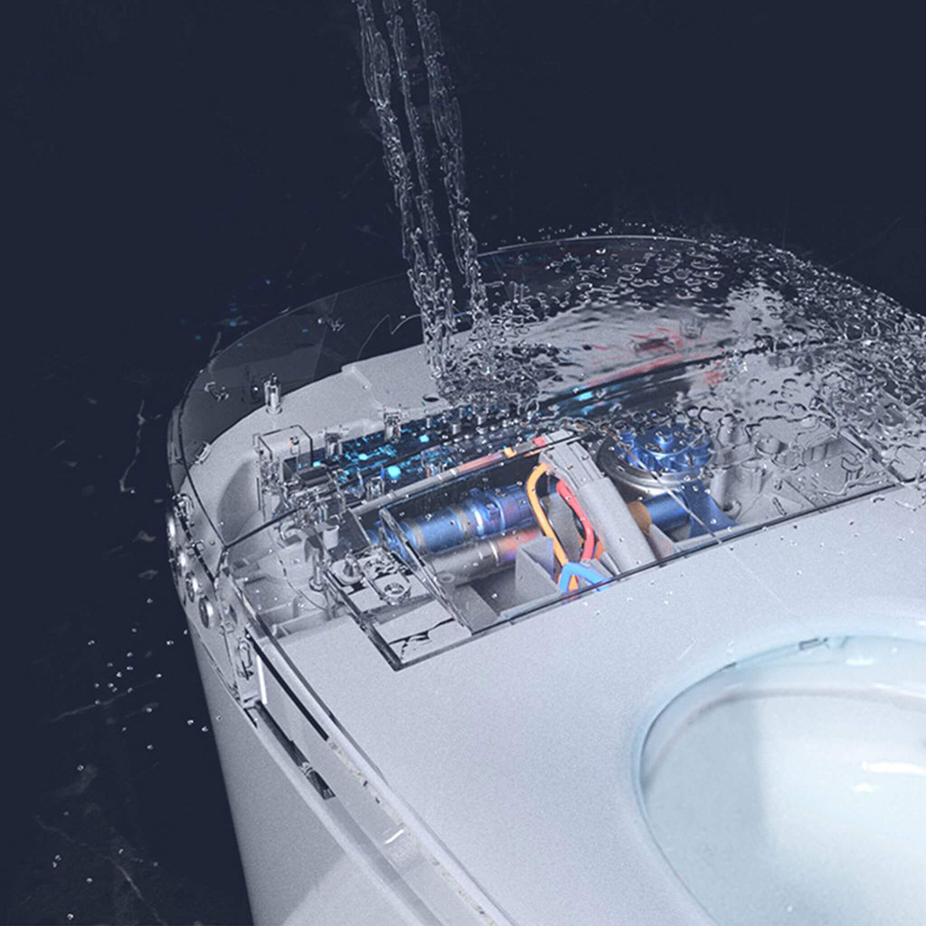 Nuvia 1/1.28 GPF Smart Compact Dual Flush Tankless Toilet Bidet Combo With Self-Cleaning Nozzle And Foot Sensor Flush (SAK580