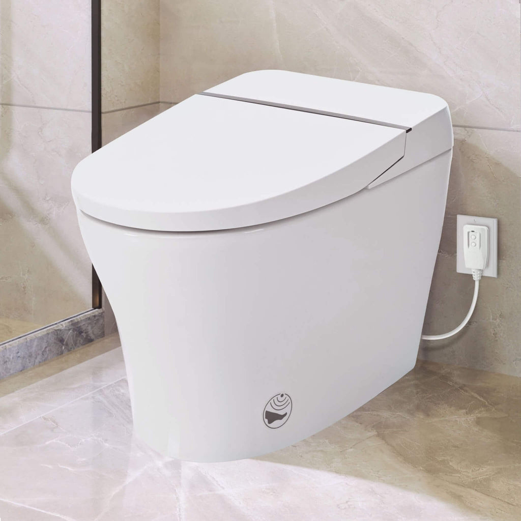Nuvia 1/1.28 GPF Smart Compact Dual Flush Tankless Toilet Bidet Combo With Self-Cleaning Nozzle And Foot Sensor Flush (SAK580