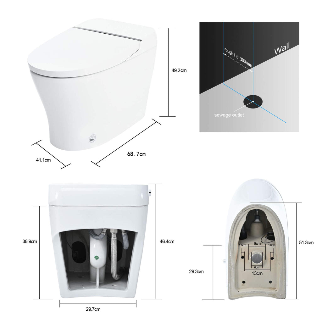 Nuvia 1/1.28 GPF Smart Compact Dual Flush Tankless Toilet Bidet Combo With Self-Cleaning Nozzle And Foot Sensor Flush (SAK580