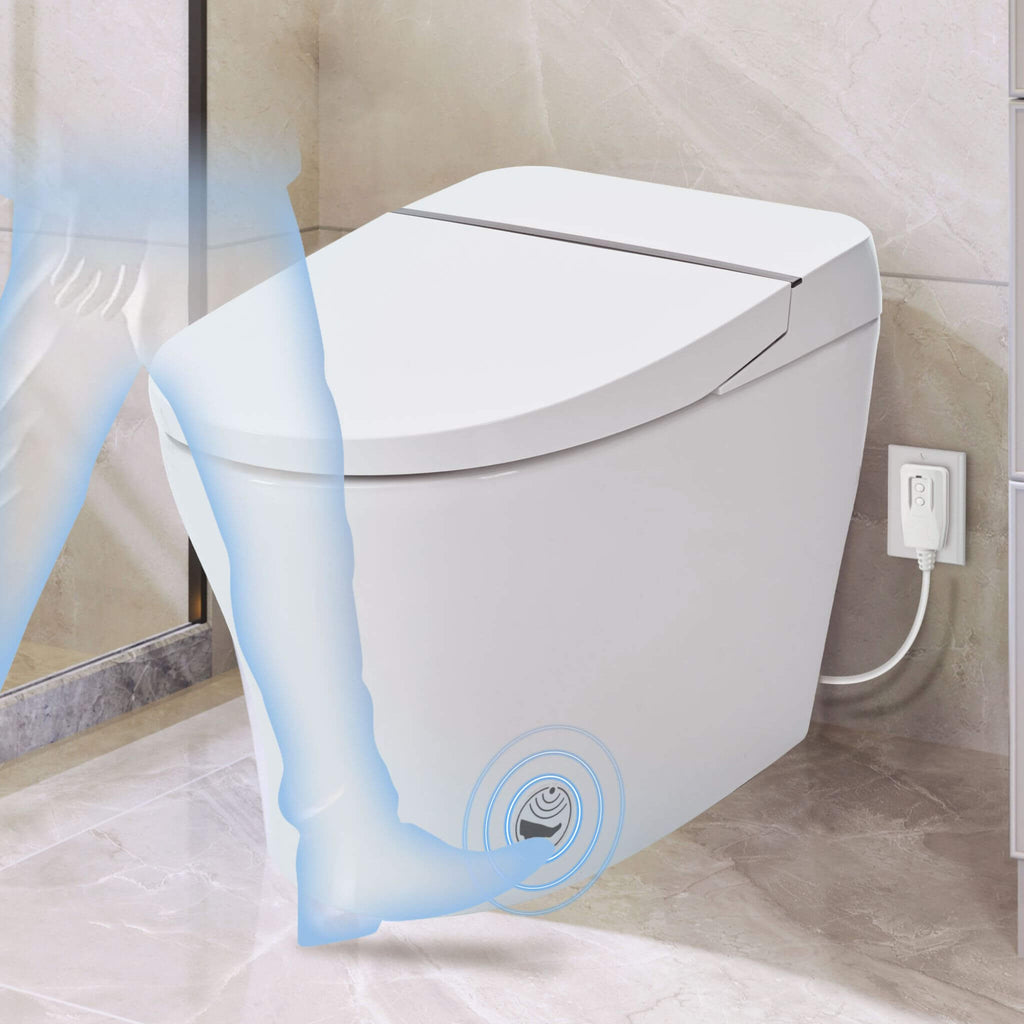 Nuvia 1/1.28 GPF Smart Compact Dual Flush Tankless Toilet Bidet Combo With Self-Cleaning Nozzle And Foot Sensor Flush (SAK580