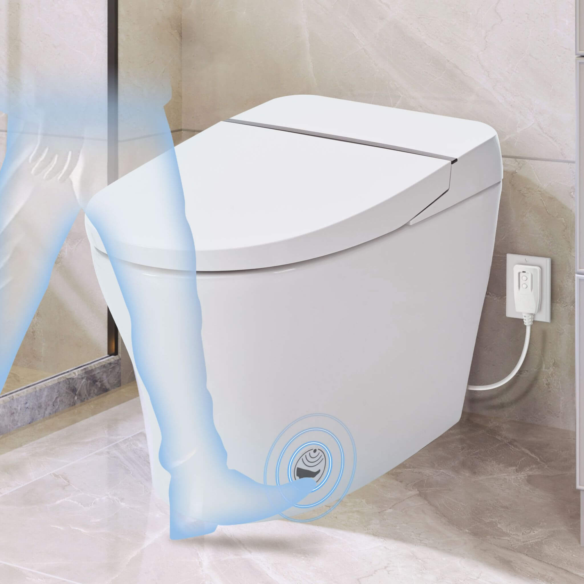 Nuvia 1/1.28 GPF Smart Compact Dual Flush Tankless Toilet Bidet Combo With Self-Cleaning Nozzle And Foot Sensor Flush (SAK580