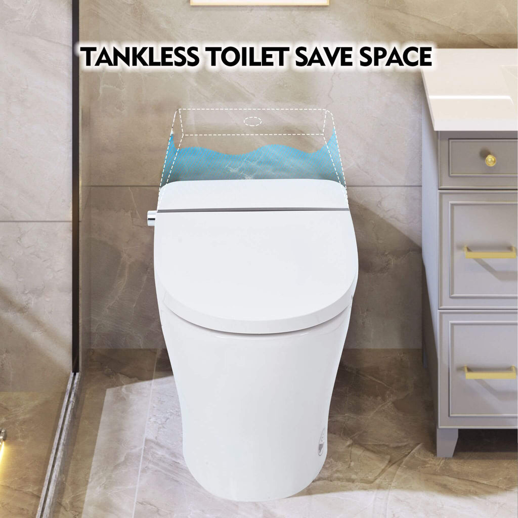 Nuvia 1/1.28 GPF Smart Compact Dual Flush Tankless Toilet Bidet Combo With Self-Cleaning Nozzle And Foot Sensor Flush (SAK580