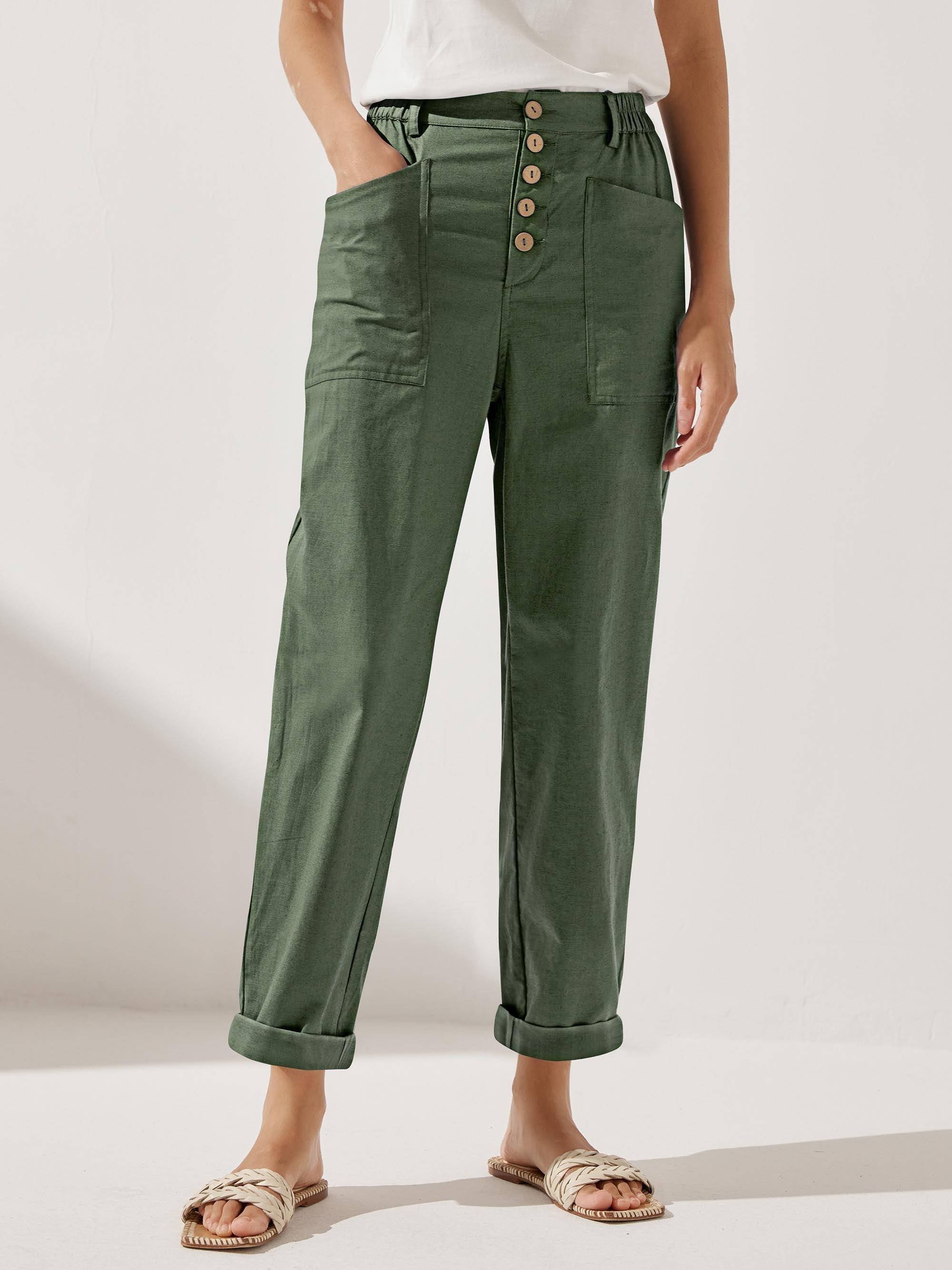 LINTICO Linen Simple Button Fly Trousers HEIDI — detail shot 10