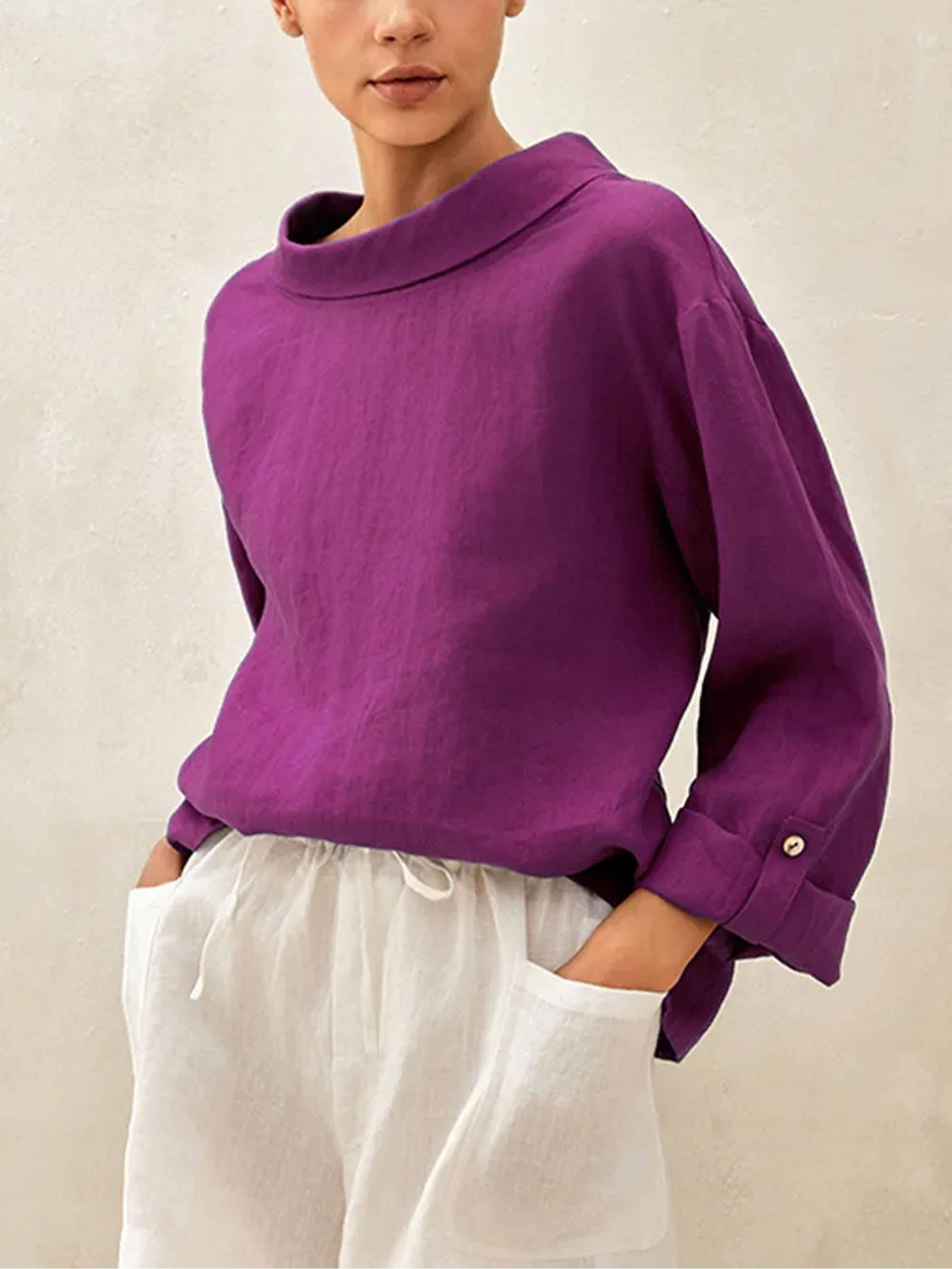 LINTICO 100% Linen Draped Neck Top HOLLIS — LINTICO branding close-up
