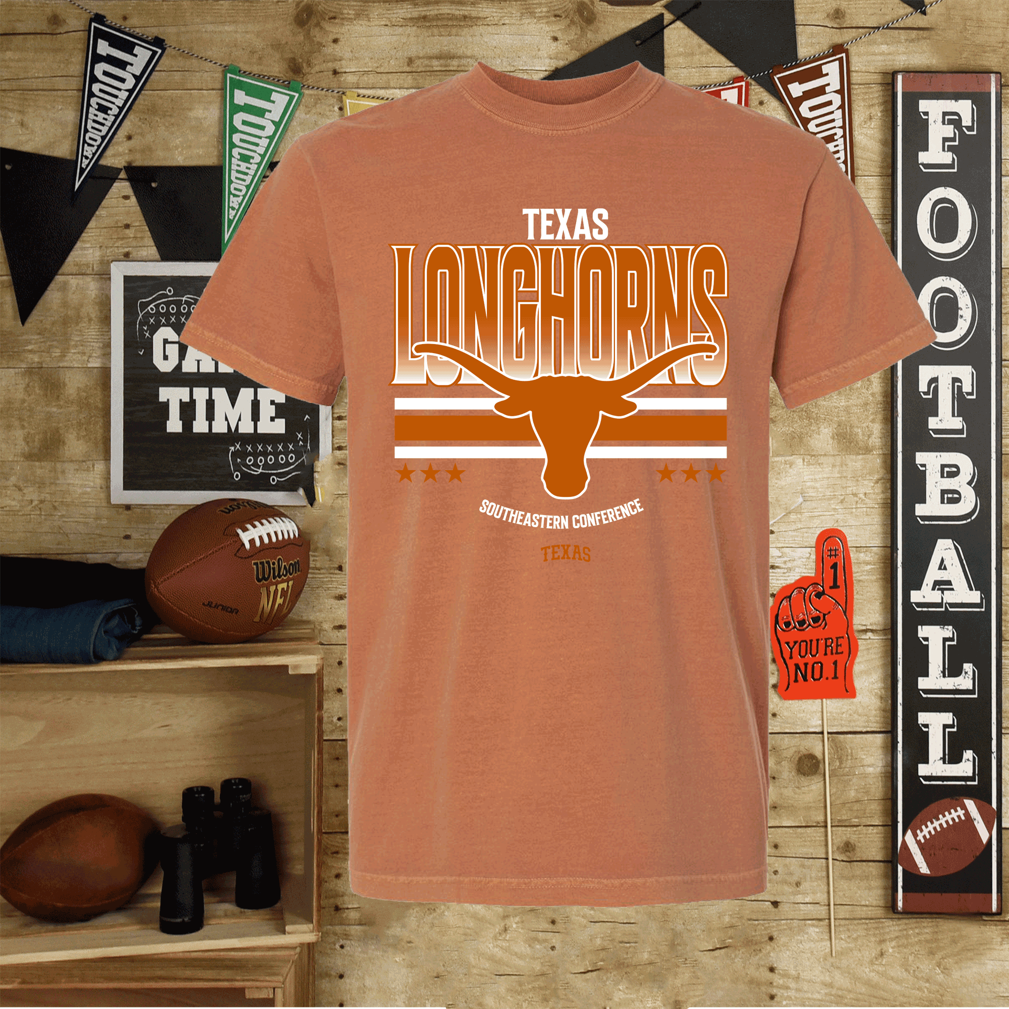 A Blessed Texas Mess Boutique University of Texas Football Shirts, Longhorns Football sweatshirts, SEC… — A Blessed Texas Mess Boutique branding close-up