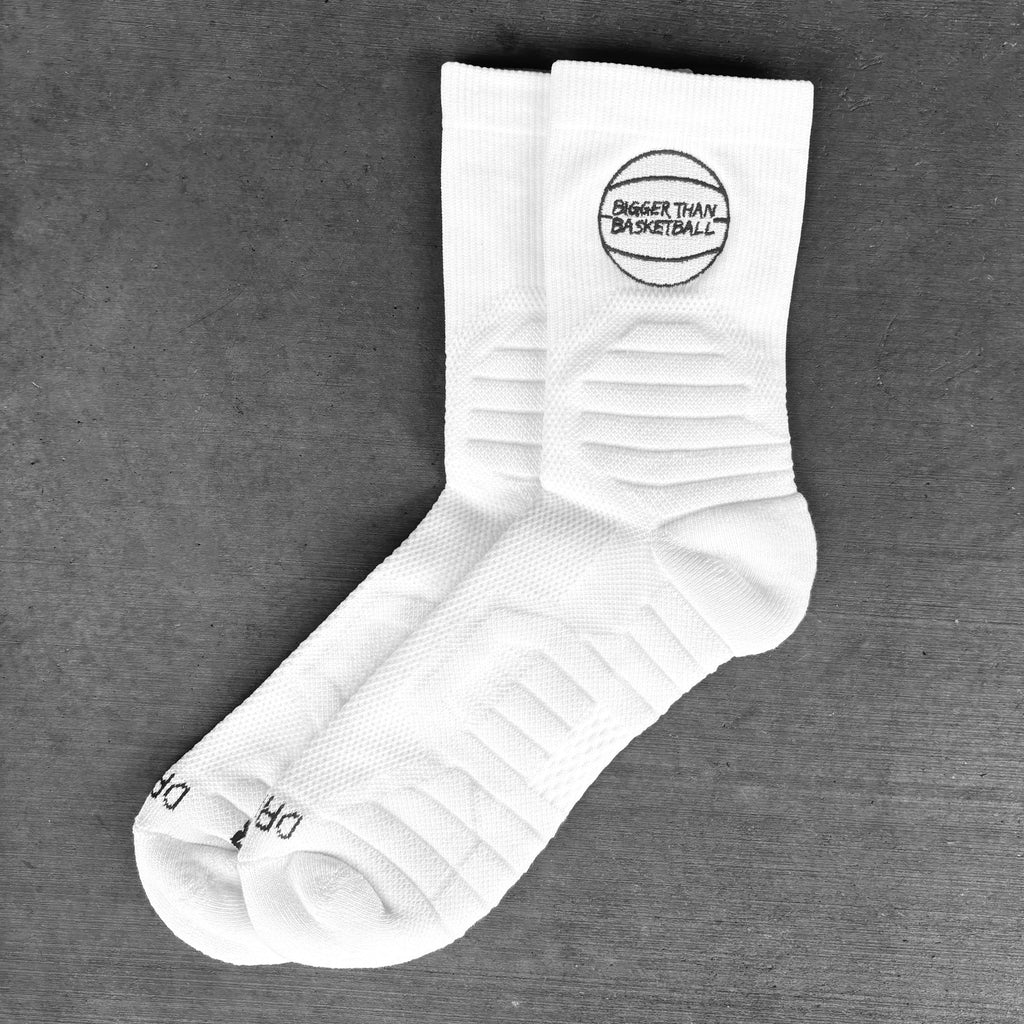 Bigger Than Basketball Basketball Performance Socks - White — White detail