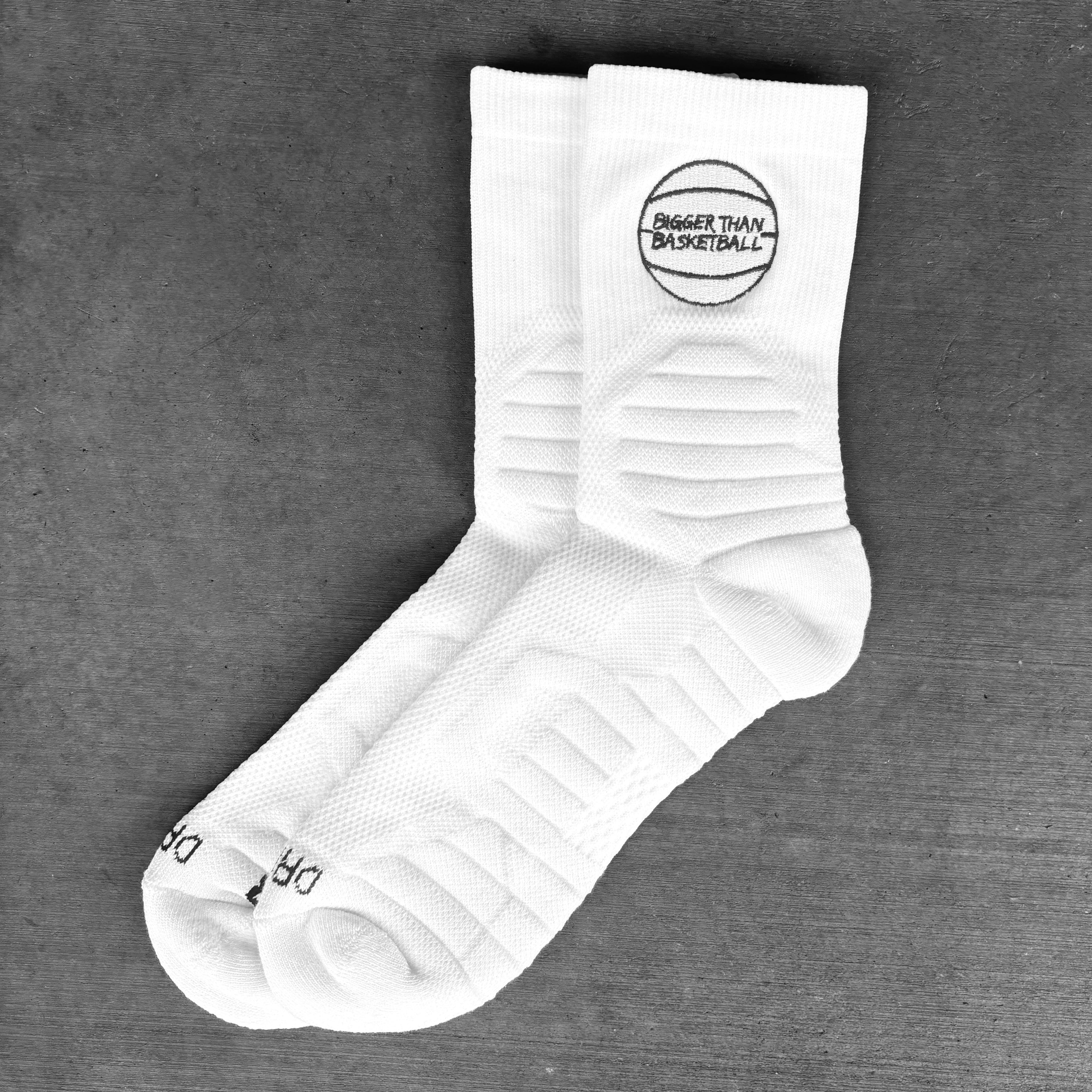 Bigger Than Basketball Basketball Performance Socks - White — White detail