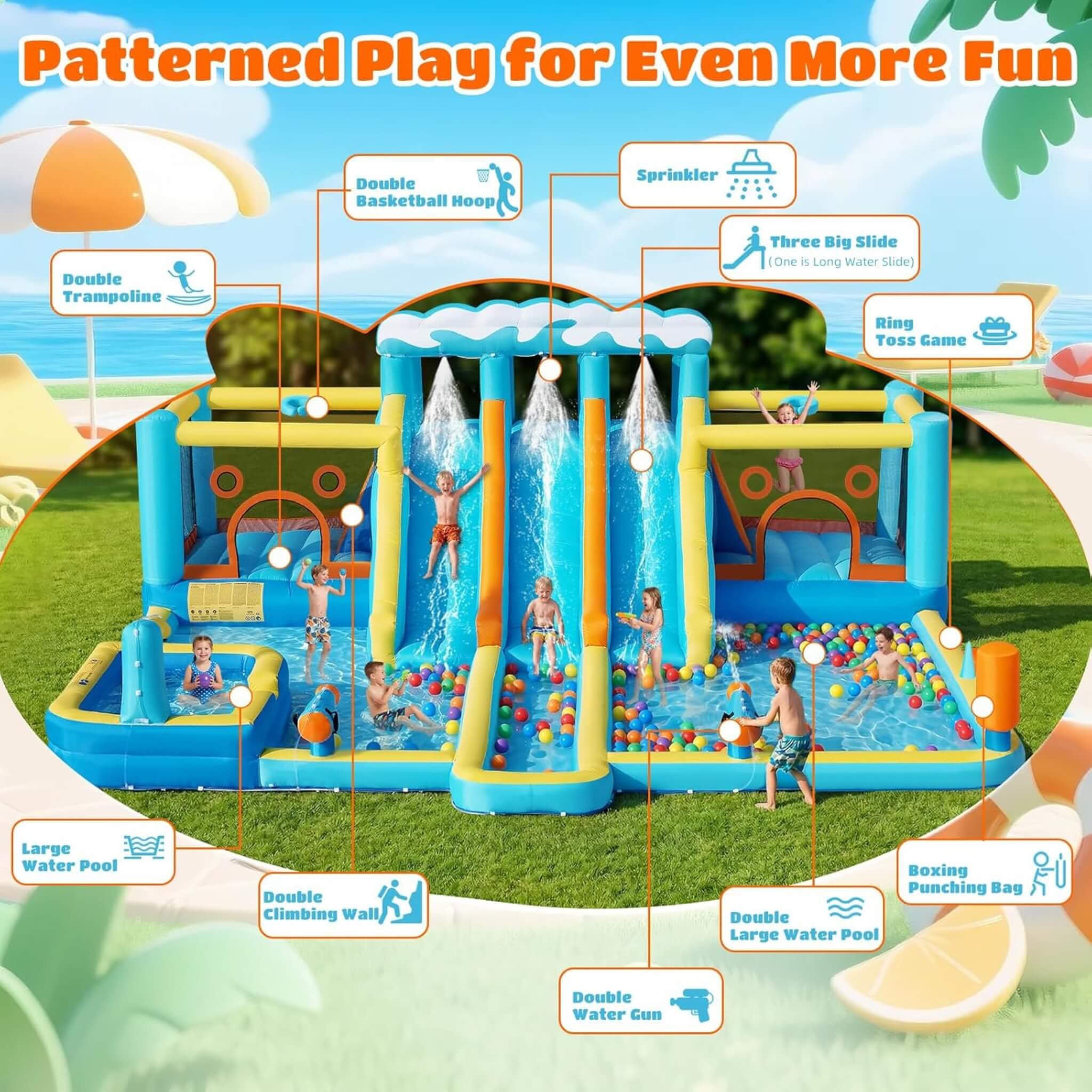 10-in-1 Inflatable Water Slide Bounce House With Blower (SAK26370) – SAKSBY WHOLESALE, view 5