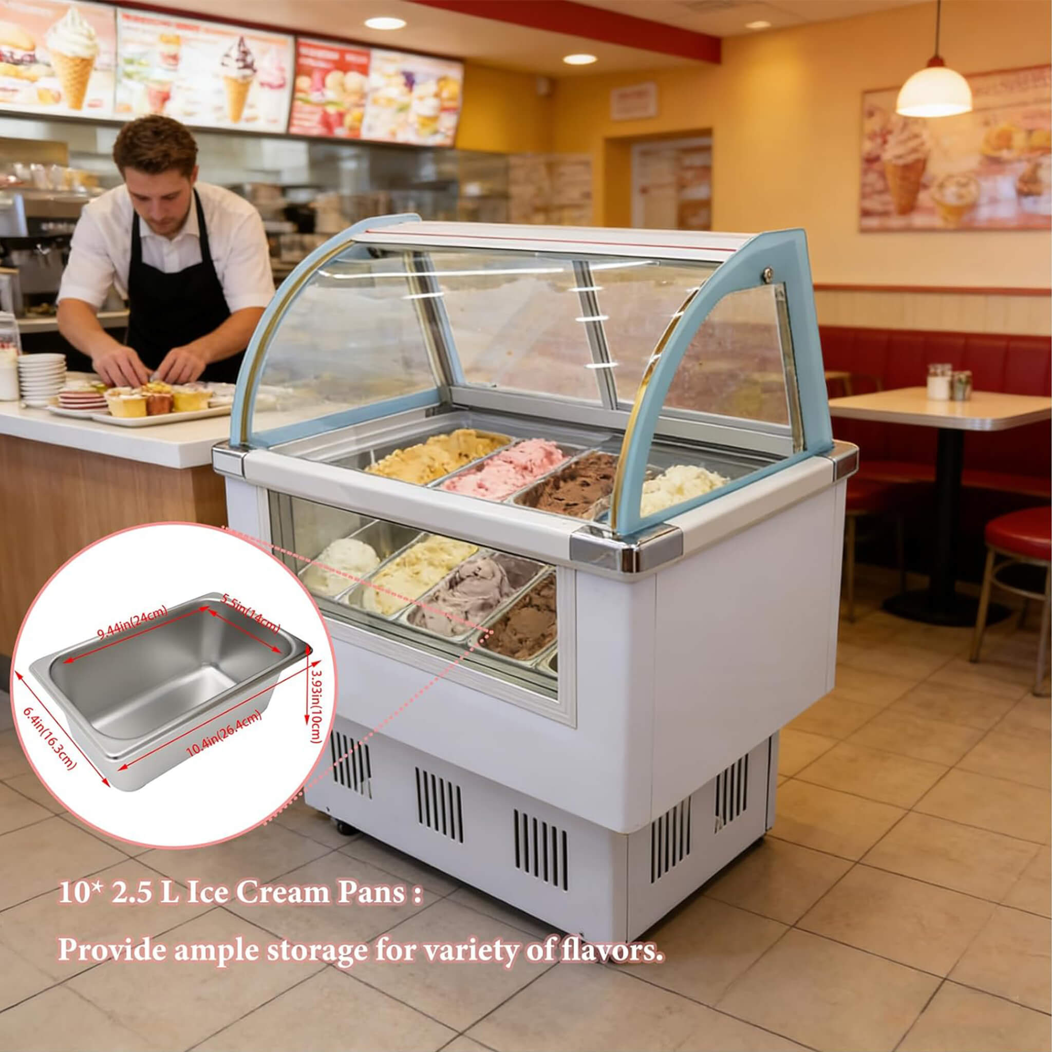 10-Pan 220V Commercial Gelato Display Freezer With LED Lighting (SAK59302) – SAKSBY WHOLESALE, view 4