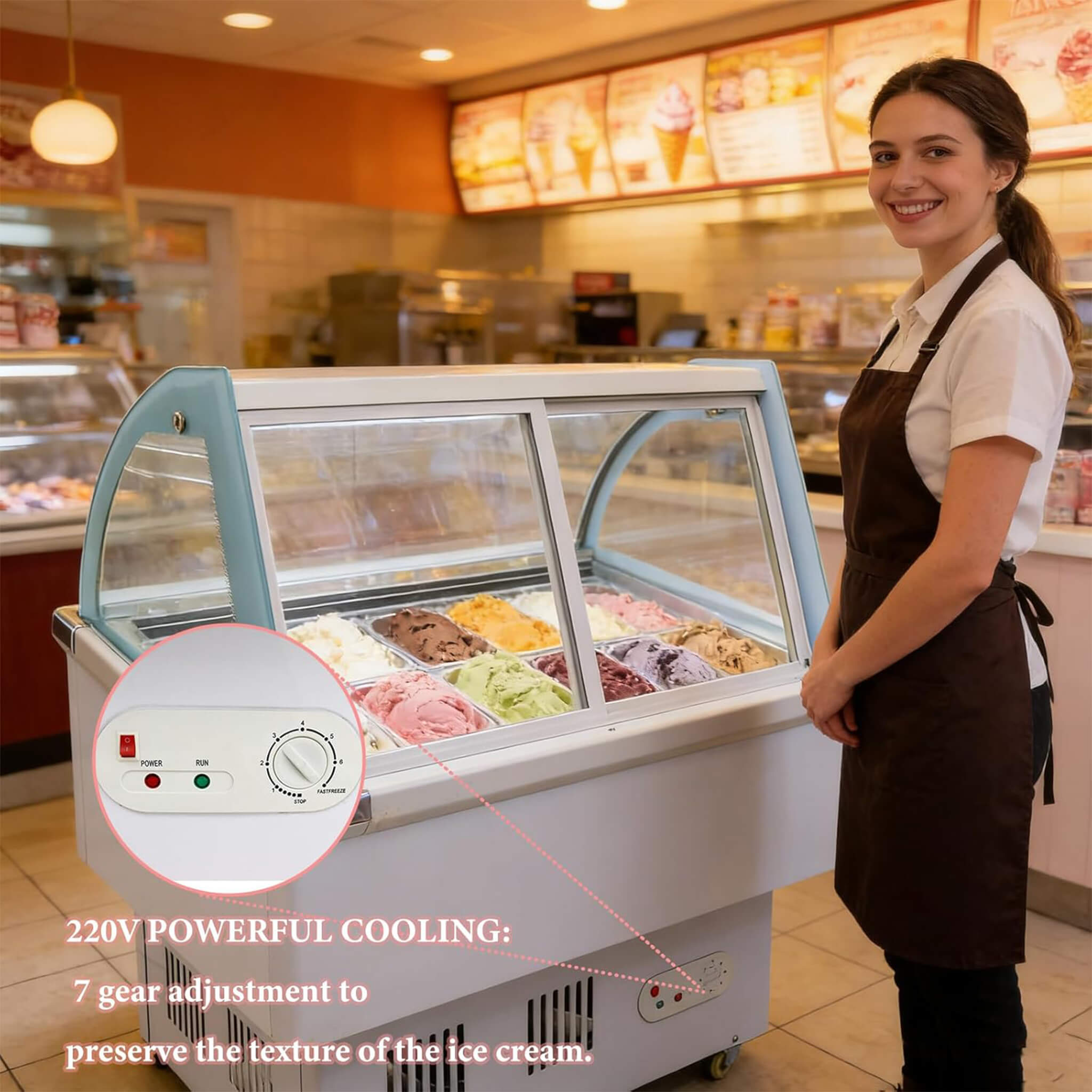 10-Pan 220V Commercial Gelato Display Freezer With LED Lighting (SAK59302) – SAKSBY WHOLESALE, view 5