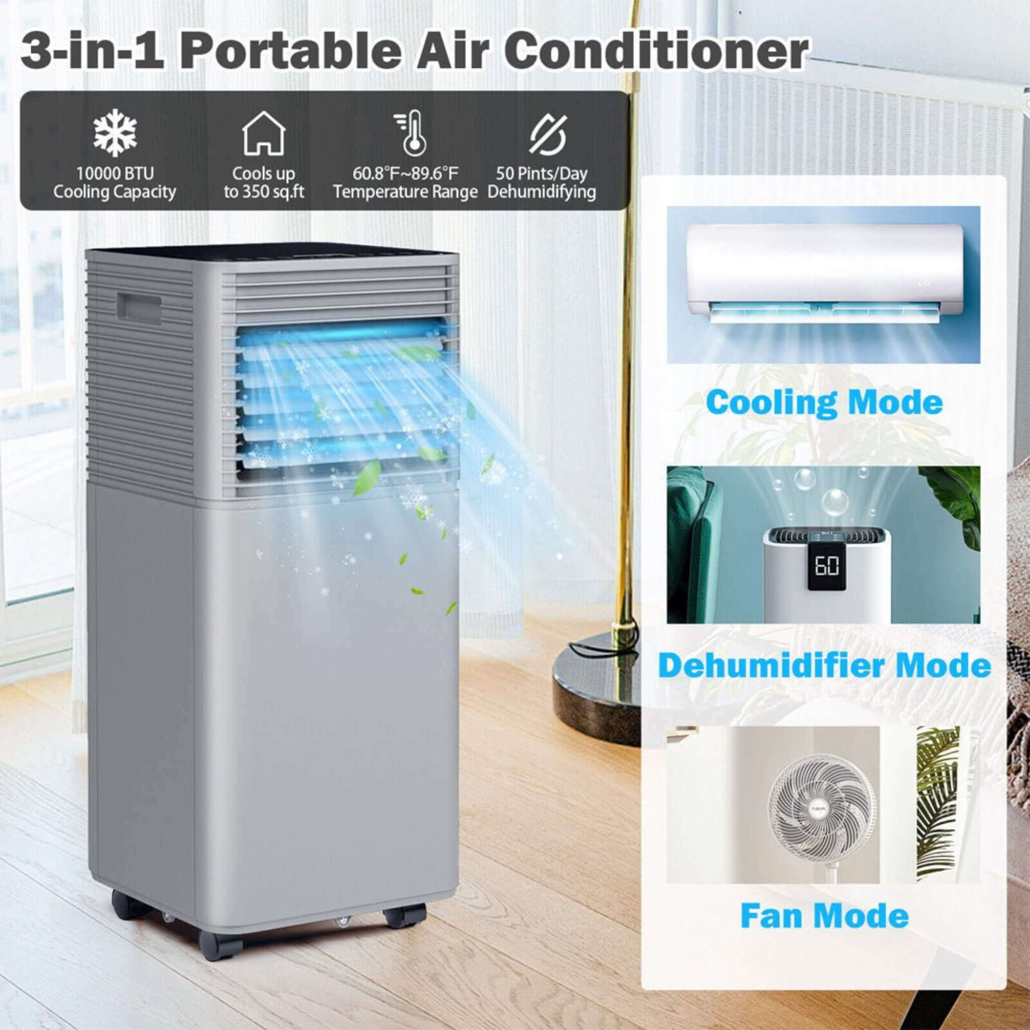 10K BTU Portable Room Air Conditioner Unit With Dehumidifier And Fan Mode (SAK30782) – SAKSBY WHOLESALE, view 5