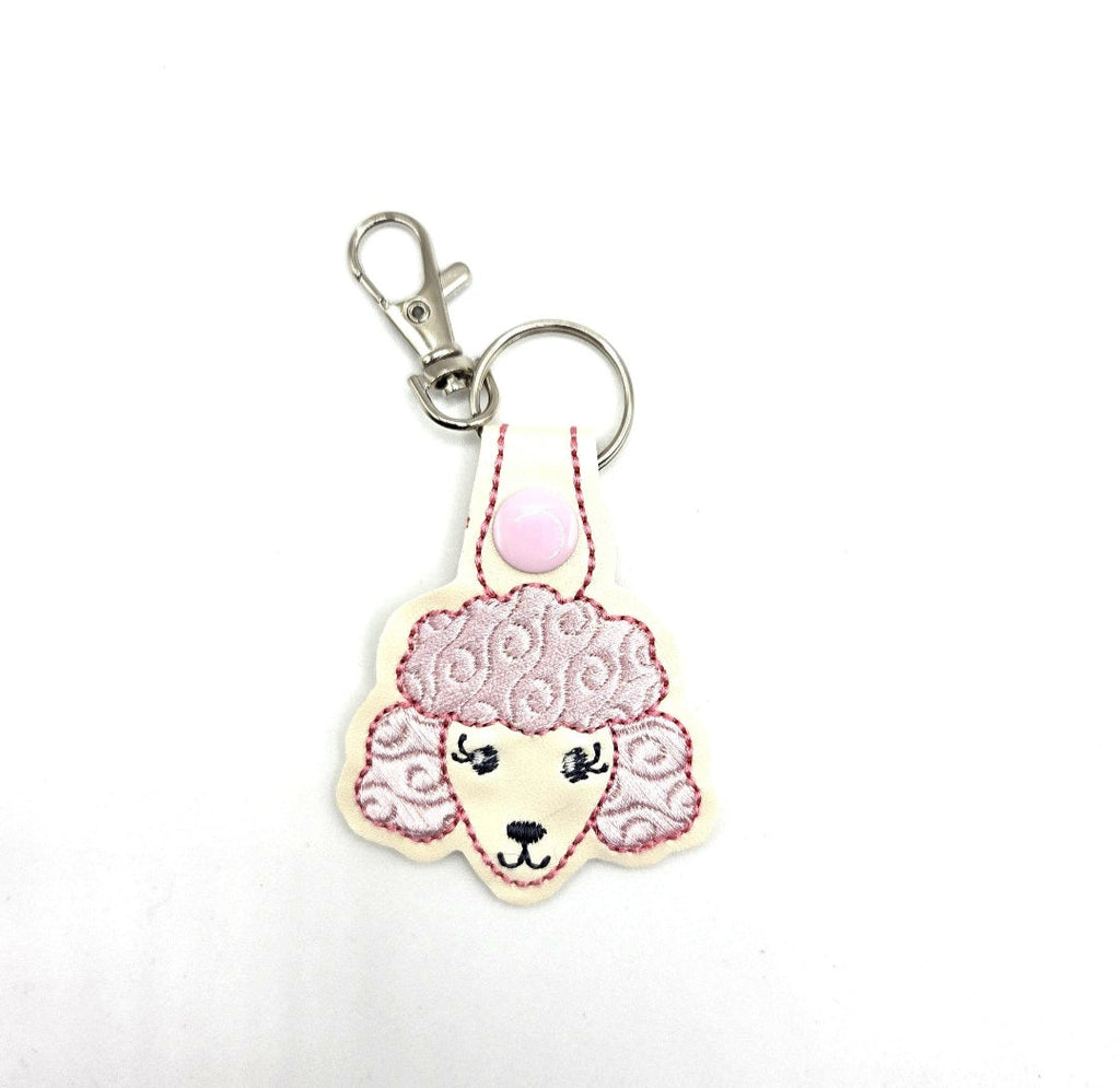 Rewarding Rover LLC One Poodle Head Keychain – Black & Grey or White & Pink Embroidered Snap Tab — image 2