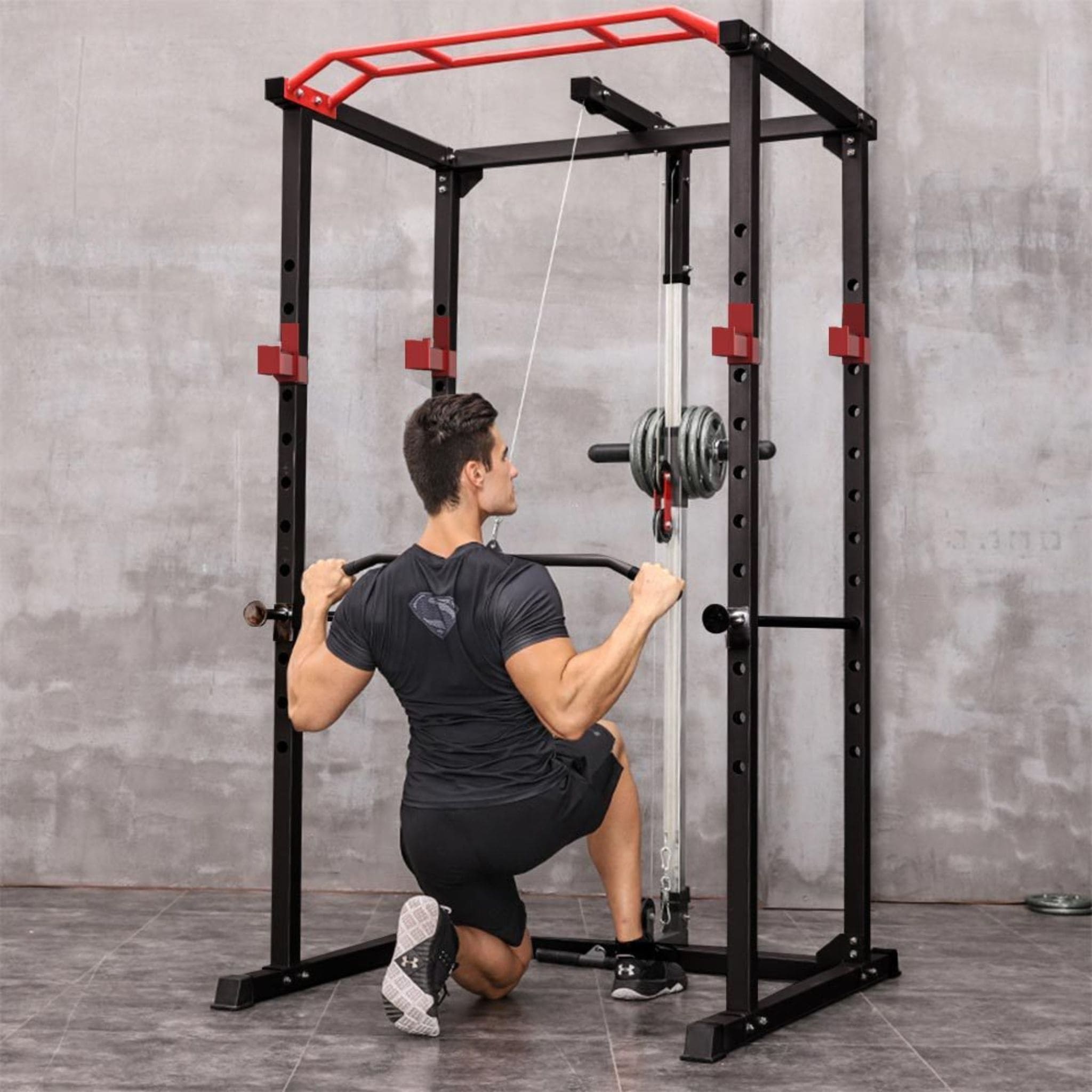 Rovix 1000LBS Multi-Functional Barbell Rack Squat Power Cage With Weight Bench (SAK35822) – SAKSBY WHOLESALE, view 3