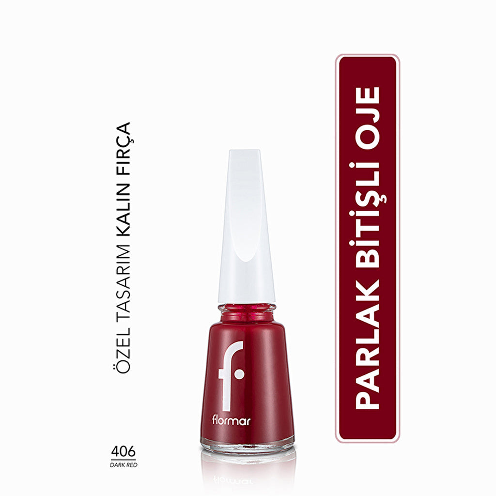 Flormar Nail Enamel Dark Red 406 - Intense Pigment | High Shine Finish
