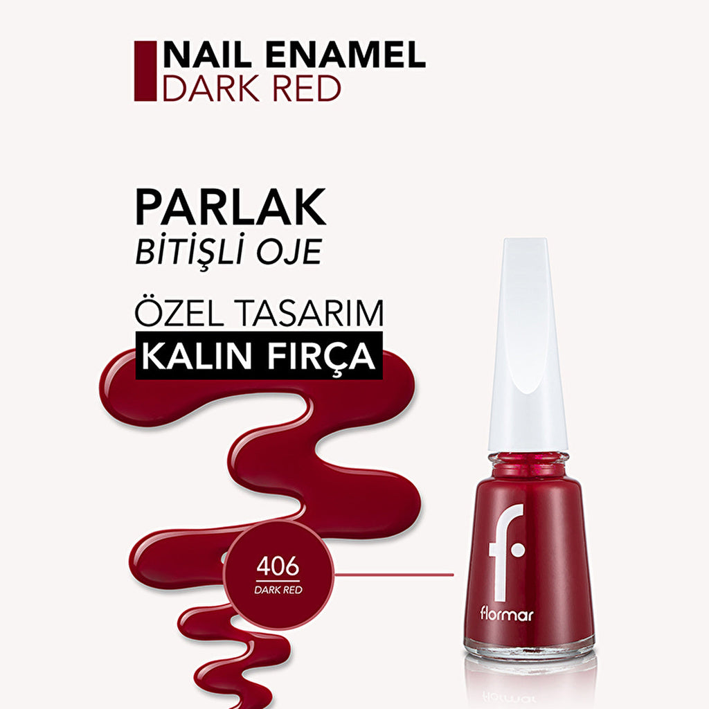 Flormar Nail Enamel Dark Red 406 - Intense Pigment | High Shine Finish