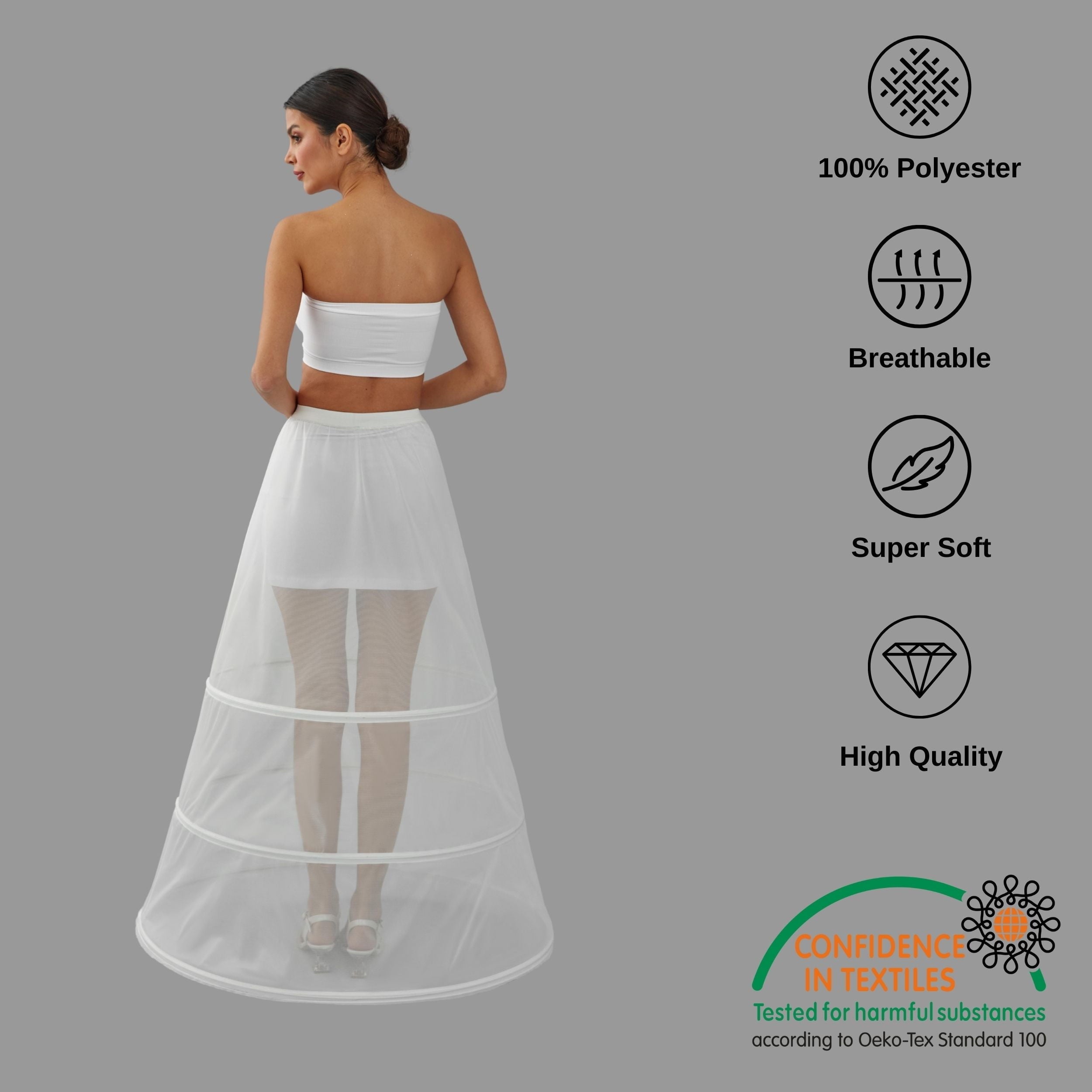 A-line Wedding Dress Underskirt, White Petticoat Skirt, Three Hoop Skirt – Bridal Port, view 6