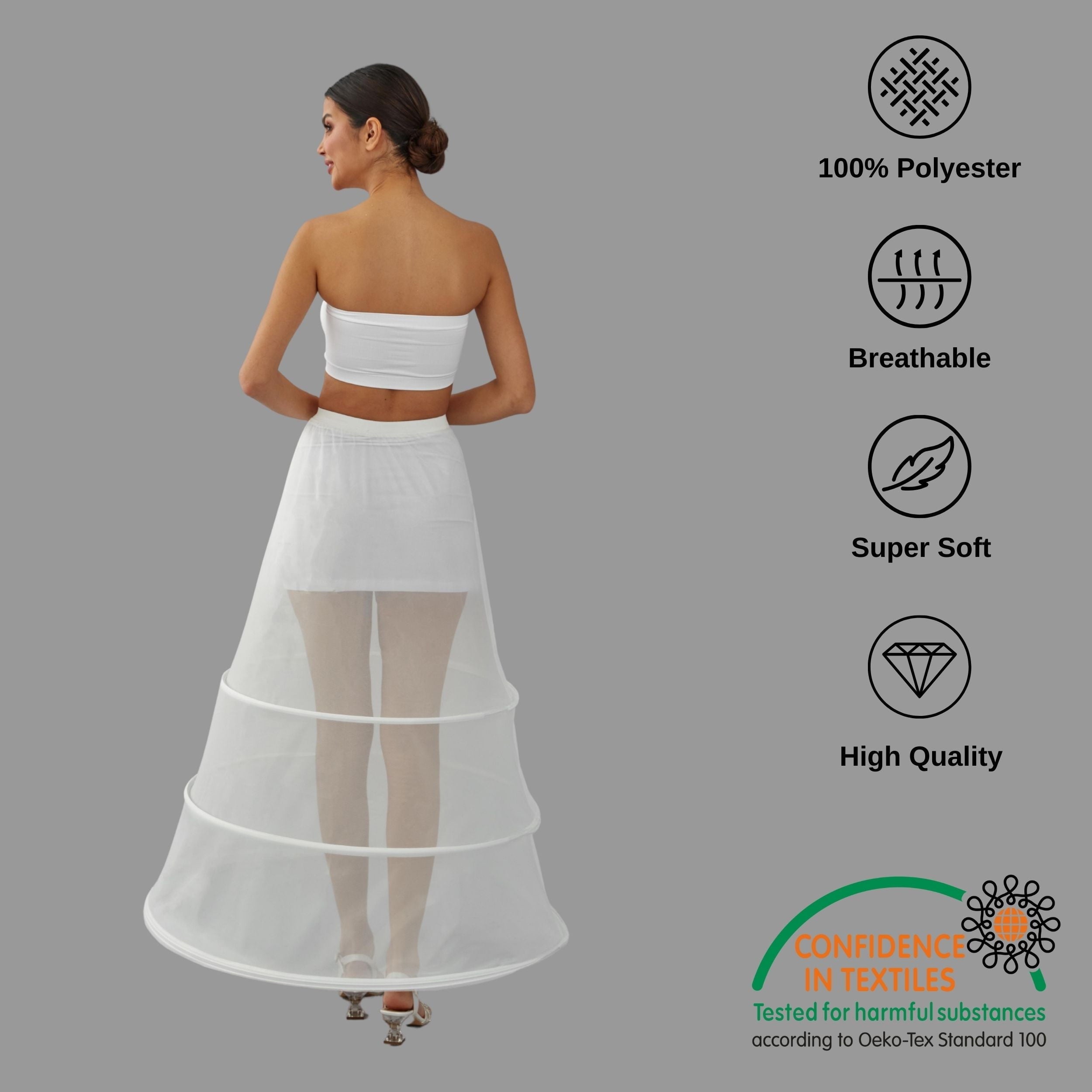 A-line Wedding Dress Underskirt, White Petticoat Skirt, Wide Hoop Skirt – Bridal Port, view 13
