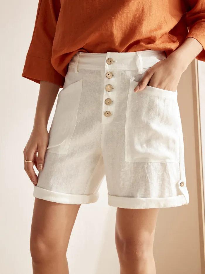 LINTICO Linen Button-Fly Quarter Shorts LUCY — main product shot