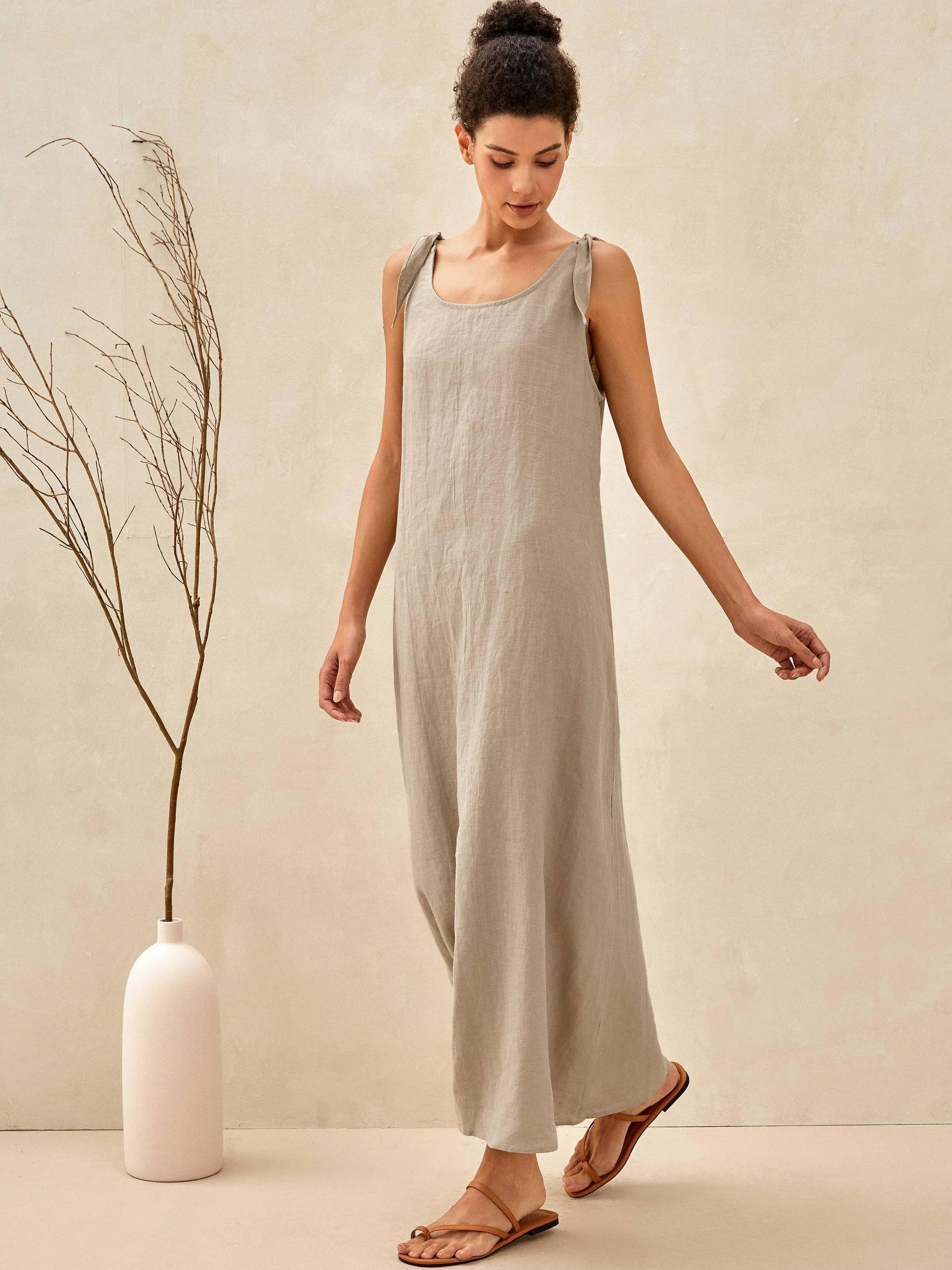 LINTICO 100% Linen Camisole Dress QEARL — lifestyle worn / used context