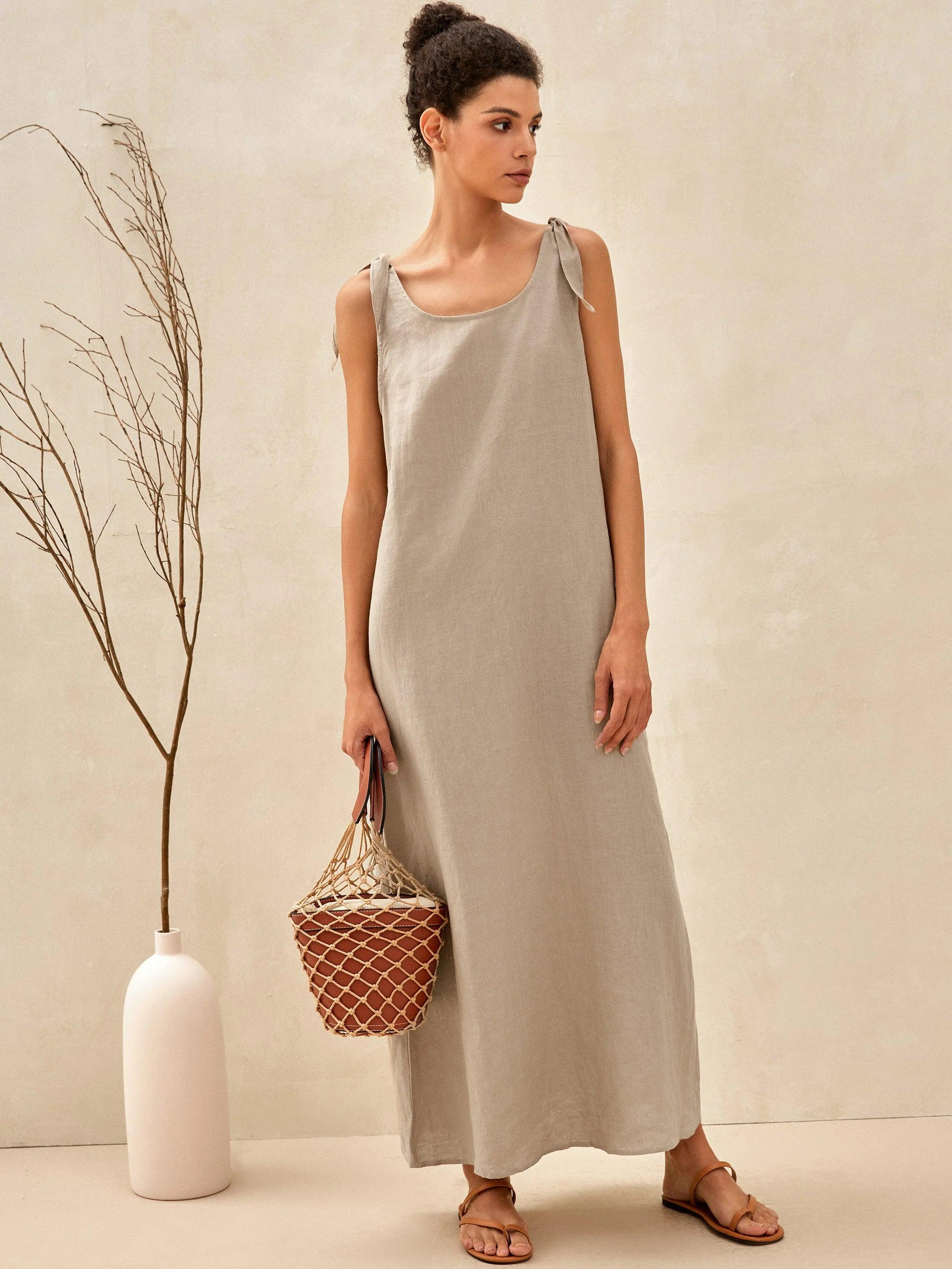 LINTICO 100% Linen Camisole Dress QEARL — detail shot 8