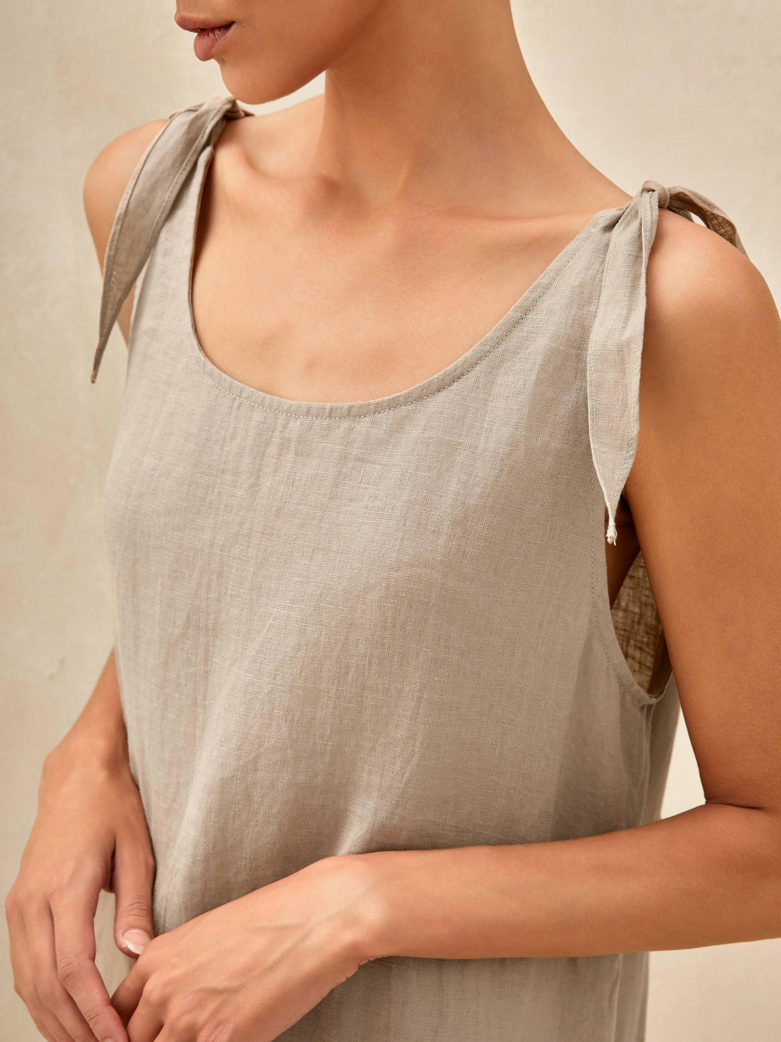 LINTICO 100% Linen Camisole Dress QEARL — detail shot 9