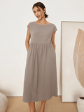 LINTICO 100% Linen Cap Sleeve Washed Maxi Dress JOAN — main product shot