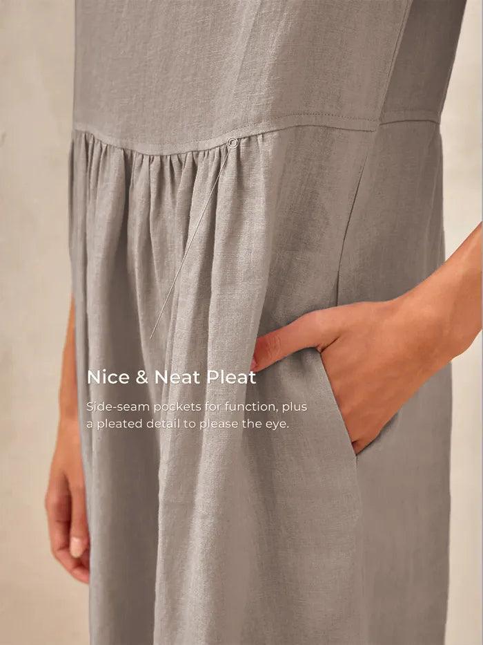 100% Linen Cap Sleeve Washed Maxi Dress JOAN