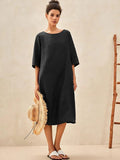 LINTICO 100% Linen Collarless Mid-Length Dress SOFIA — main product shot