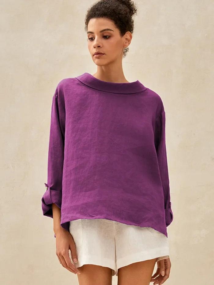 LINTICO 100% Linen Draped Neck Top HOLLIS — main product shot