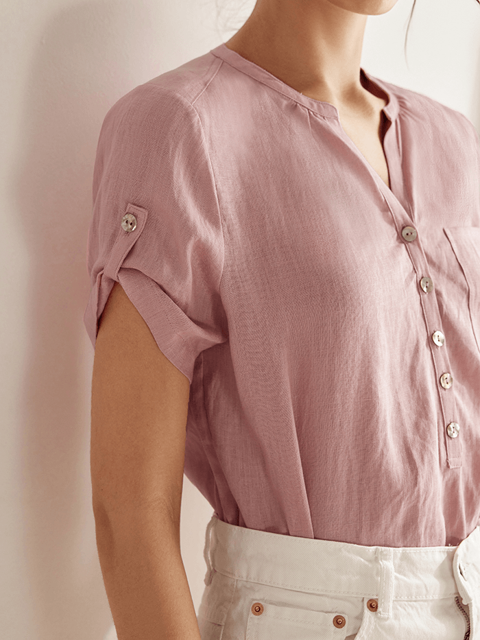 LINTICO LINTICO 100% Linen Gathered-Neck Shirt URSULA — detail shot 6
