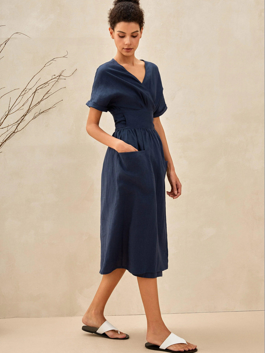 LINTICO 100% Linen Kimono Dress CELESTE — dresses-midi dresses-linen category context