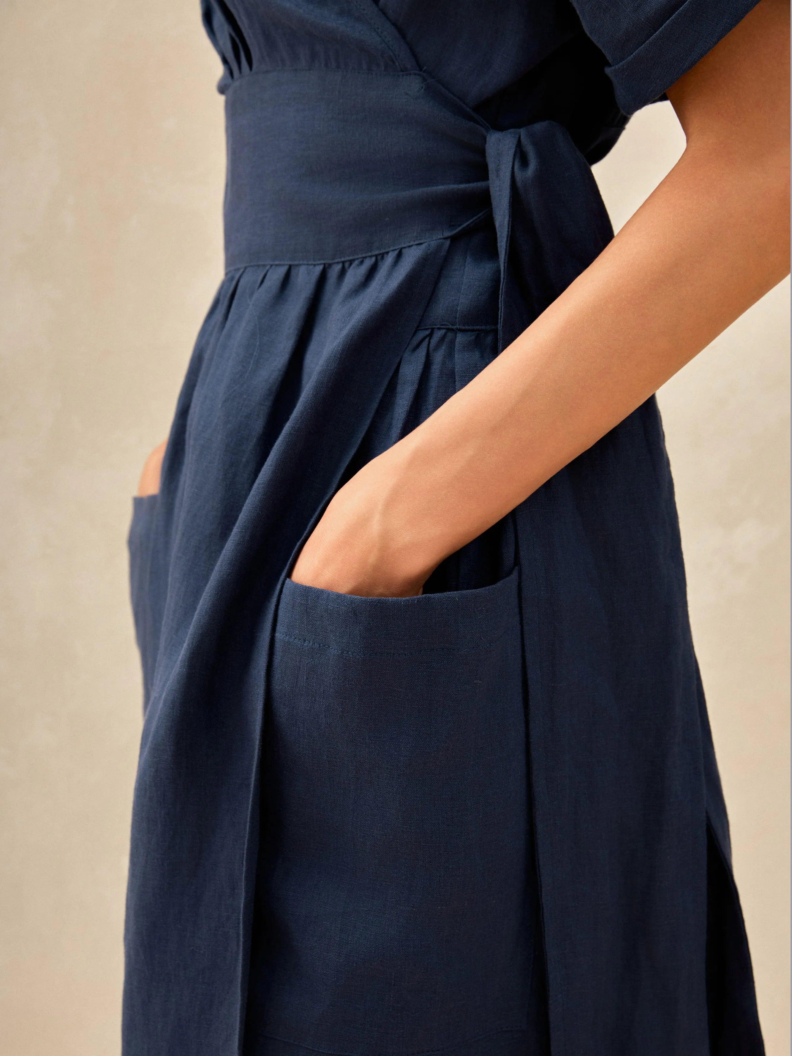 LINTICO 100% Linen Kimono Dress CELESTE — detail shot 7