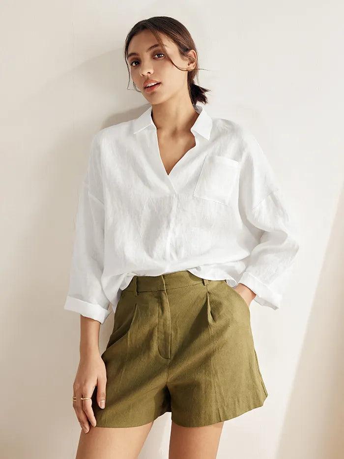 LINTICO Linen Oversized Fit Pocket Shirt ELOWEN — lifestyle worn / used context