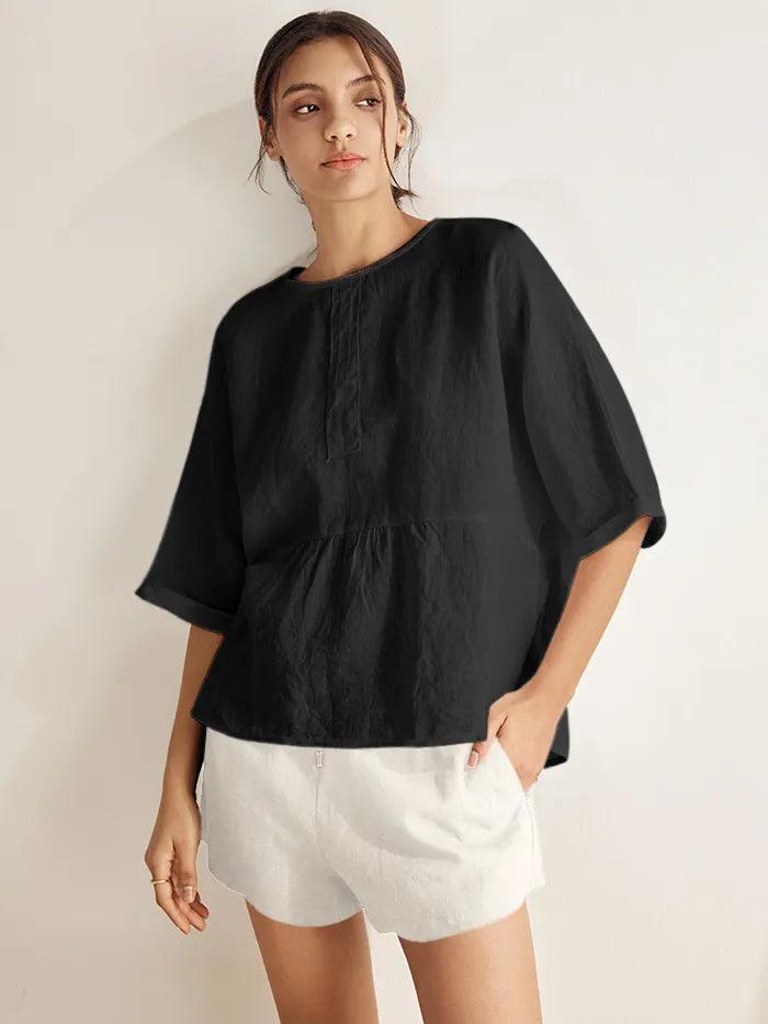 LINTICO 100% Linen Round Neck Mid-Sleeve Top ROBYN — comparison shot