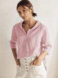 LINTICO 100% Linen Shawl V-Neck Half Sleeve Top JADE — main product shot